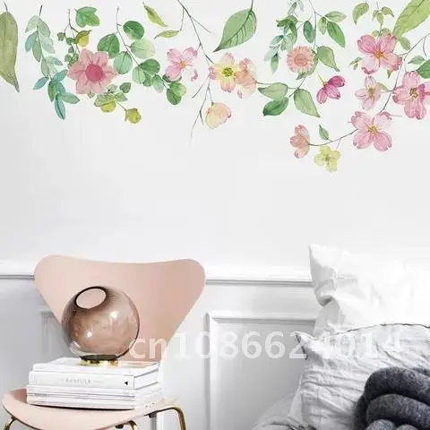 

Flowers Grass Water Color Wall Sticker Living Room Wall Edge Decoration Wallpaper Bedroom Home Decor Decals Background Stickers