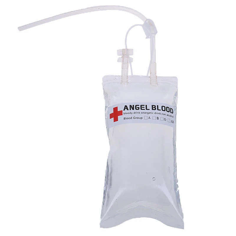 500ml Reusable Blood Bag Drink Halloween Party Long Tube Filling Bag