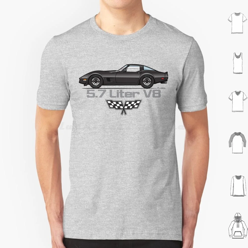 Camiseta negra de gran tamaño 1980 algodón 80 81 82 1982 100% 1980 V8 L48 L82 1981 1982 Convertible Chevy Corvette Stingray, 350-396