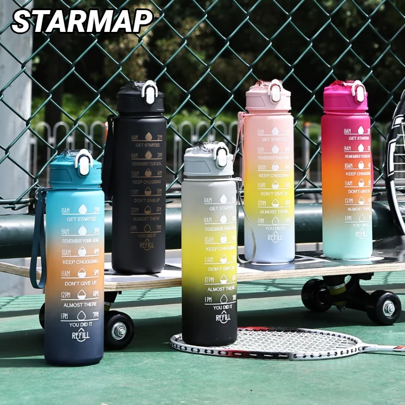 800ML Large Capacity Sports Water Bottle Leak Proof Plastic Drinking Cup With Scale Suitable For Travel Fitness Leakproof