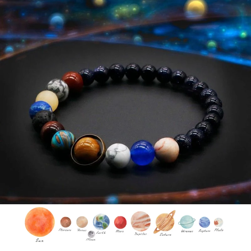 Trendy Cosmic Solar System Bracelet Eight Planets Bracelet Beaded Stretch Bracelet Couple Friends Handmade Jewelry Gift