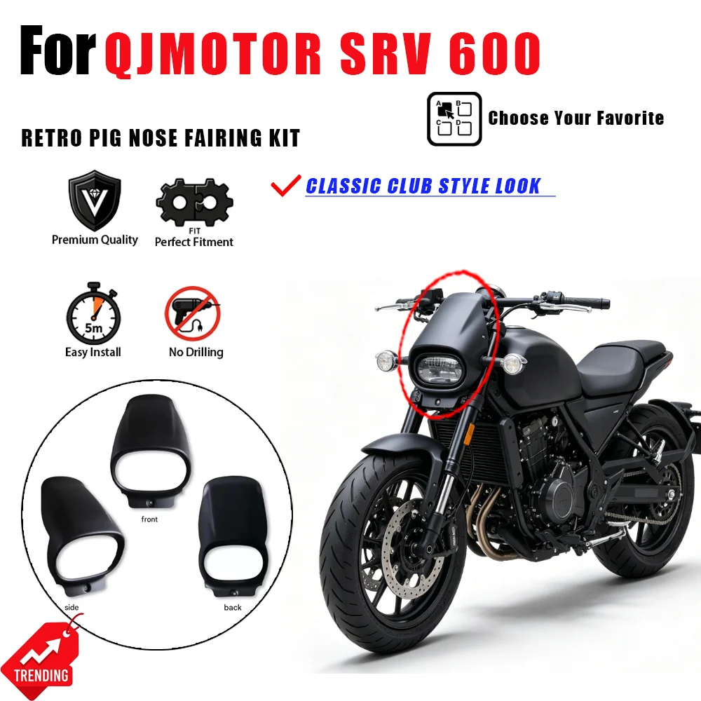 Cubierta de Faro Retro para QJMOTOR SRV 600, Carenado Tipo Nariz de Cerdo, Parabrisas, Accesorios para Moto, Carenado de Faro SRV600