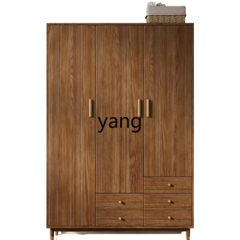 

LXL Solid Wood Wardrobe Three-Door Ash Walnut Color Bedroom and Household