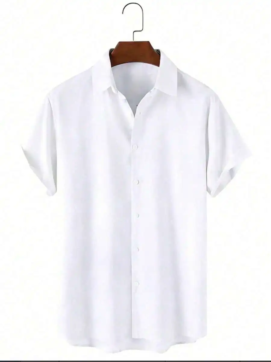 

Mens White Short Sleeve Casual Shirt Relaxed Fit Turn-Down Collar Button Down