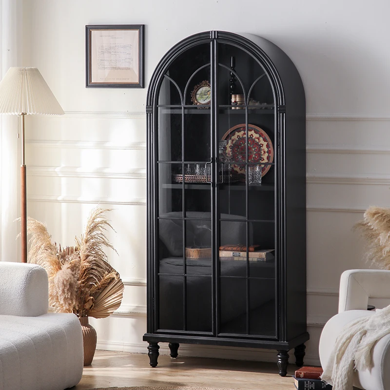 

Modern simple black wine c abinet, living room home decoration American country arched cabinet, store high-end display cab inet