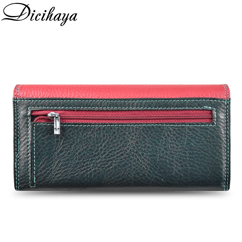 Women Genuine Leather Wallets Cowhide Leather Purse Match Colors Wallet for Woman Female Long Clutch Card Holder