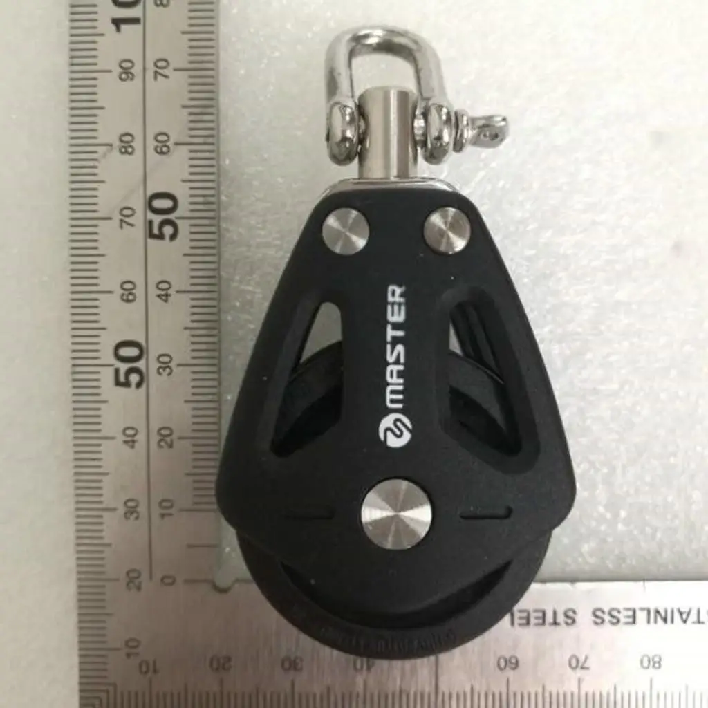 Swivel Double Pulley Block Black 35mm High Strength Sailboat Pulley for Rope Railing Bracket Marine
