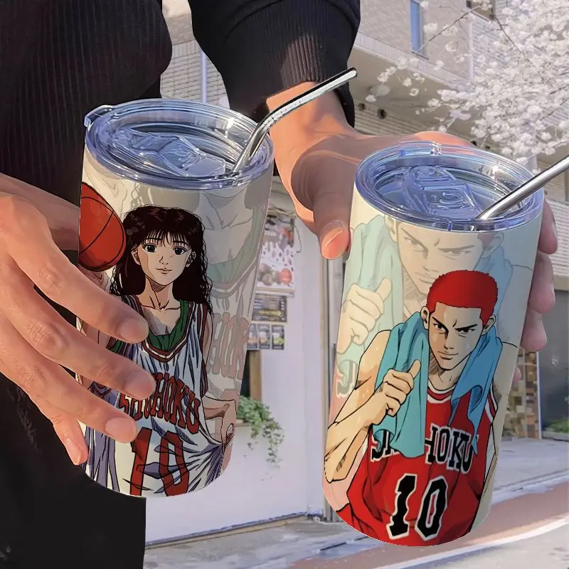 Кофейная чашка Slam Dunk Animation, высокоточная термочашка из нержавеющей стали, офисная соломинка, сопровождающая чашка для воды, подарок, оптовая продажа