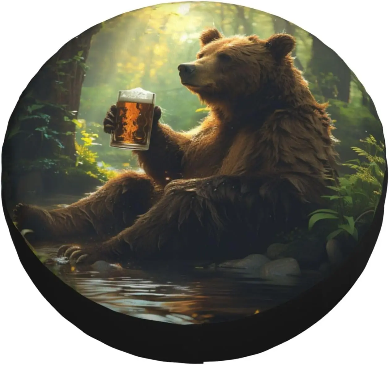 Bear Holding A Beer Mug Spare Tire Cover Weatherproof Universal Wheel Protectors Wheel Covers for RV Camper Travel 15 Inch