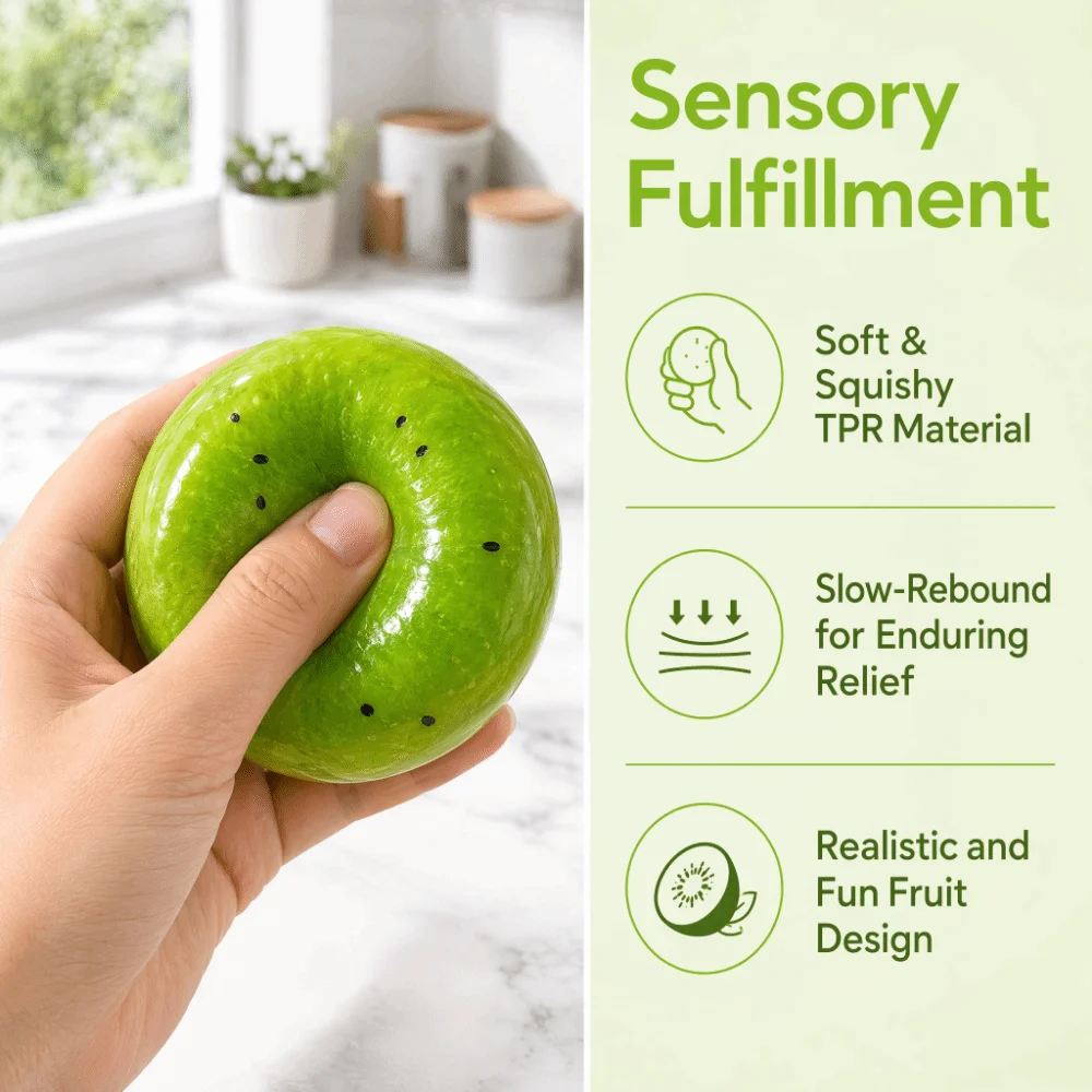Slow Rebound Kiwi Smoothie Balls Soft Material Malleable Kiwi Squeeze Balls Realistic Simulation Crunchy Sound Squishy Handmade