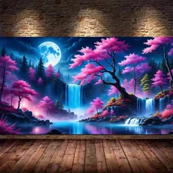 DIY 5D Diamond Painting Fantasy Moon Waterfall Sakura Tree Landscape New Collect Full Mosaic Diamond Embroidery Sale Large Size