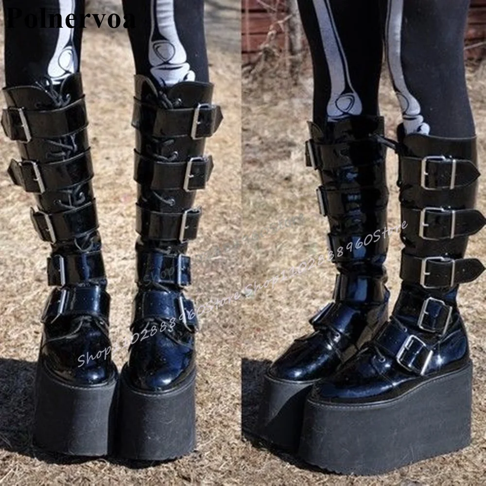 

Mid Calf Black Cross Tied Buckle Strap Boots Flat With Shoes For Women Side Zipper Round Toe 2025 Fashion Zapatos Para Mujere