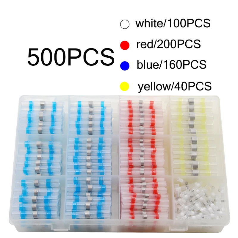 50/500 Stück Wasserdichter Schrumpfschlauch mit Lötanschluss, Isolierte Elektrische Kabelverbinder, Lötverbinder-Set