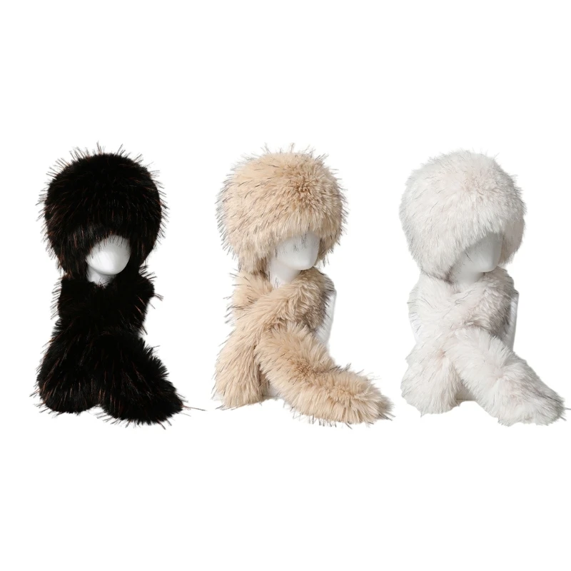 Plush Hat And Scarf Set Winter Warmth Comfortable Trapper Hat Scarf for Skiing Dropship