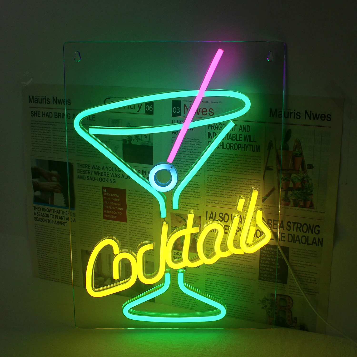 Green Cocktails Neon Sign Wine Glass Neon Sign for Bar Wall Decor with Dimming Switch USB Cocktail Club Bar Party Shop Light