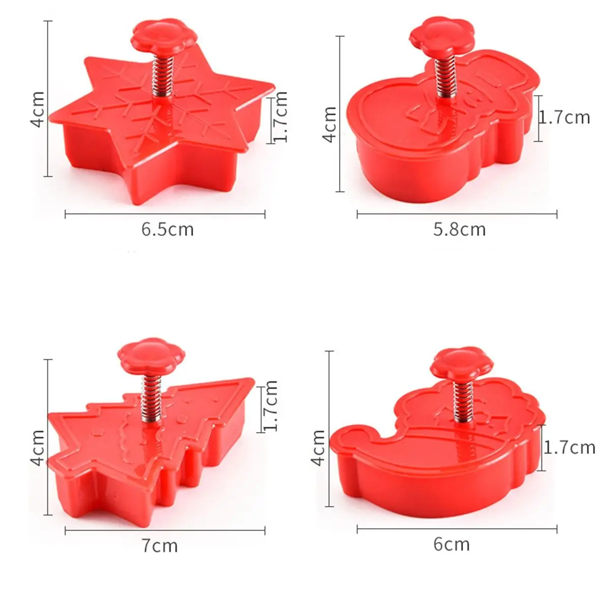 4pcs Stamp Biscuit Mold 3D Cookie Plunger Cutter Pastry Decorating DIY Food Fondant Baking Mould Tool Christmas Tree Snowman