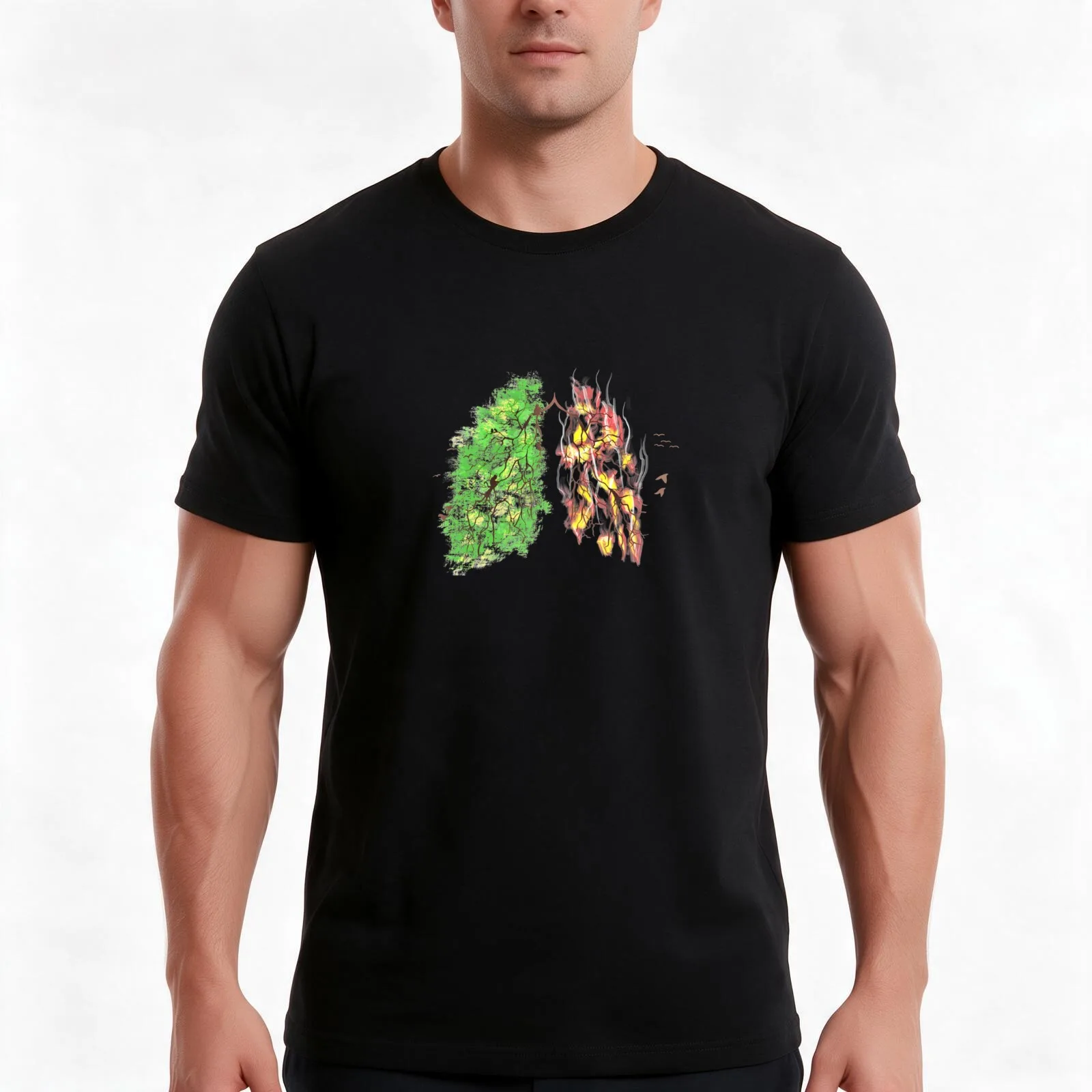Rain Forest Lungs T-Shirt, Summer Casual Cotton Tee, Oversized Streetwear Tops, Vintage Graphic Print, Loose Fit Short Sleeve
