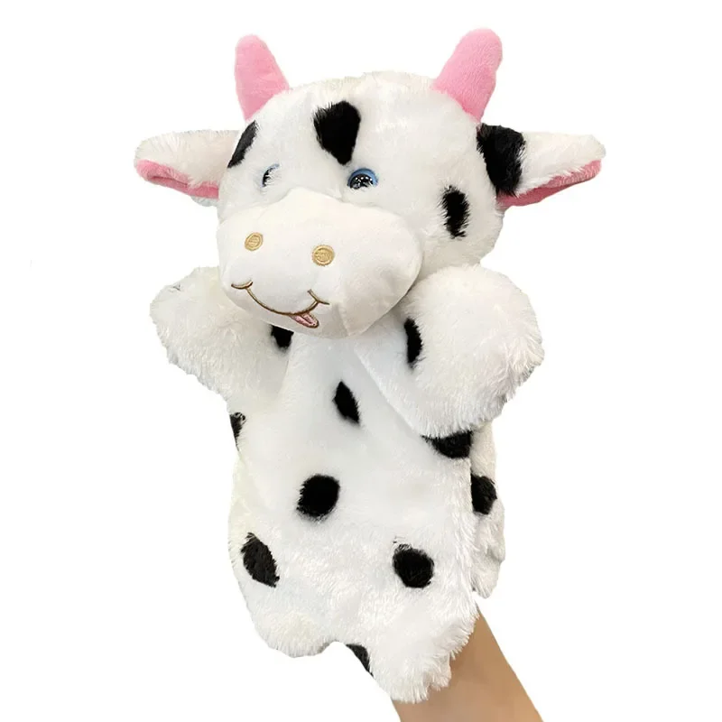 Fantoche de mão brinquedo de pelúcia animal em forma de vaca boneca interativa pai-filho