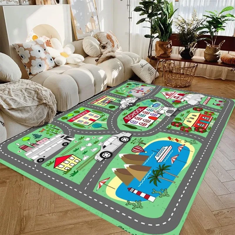 Interactive City Highway Play Mat Kid Toy Cars Non Slip Floor Rug Educational Playroom Carpet Boy Girl Bedroom Gift