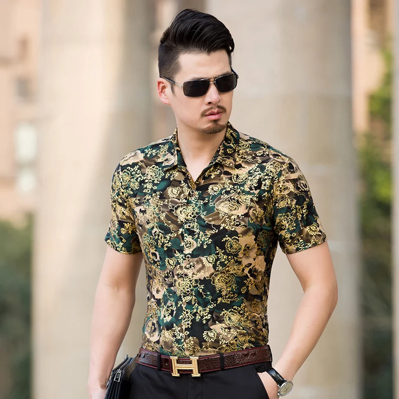 High-Quality Soft Comfortable Casual Short Sleeved Camisa Masculina Summer 2023 New Bronzing Printing Fashion Boutique Shirt Men