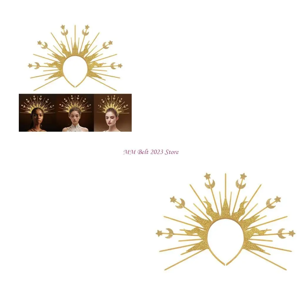 

49ME Baroque Crown Headband Spiked Headband Radiances Crownpiece for Stage Performing Festival Dressingup Accessory