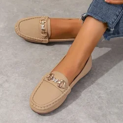 Women's Shoes 2024 New Basic Women's Flats Fashion Bean Flats Women Metal Decoration Round Toe Slip on Soft Bottom Shoes Female