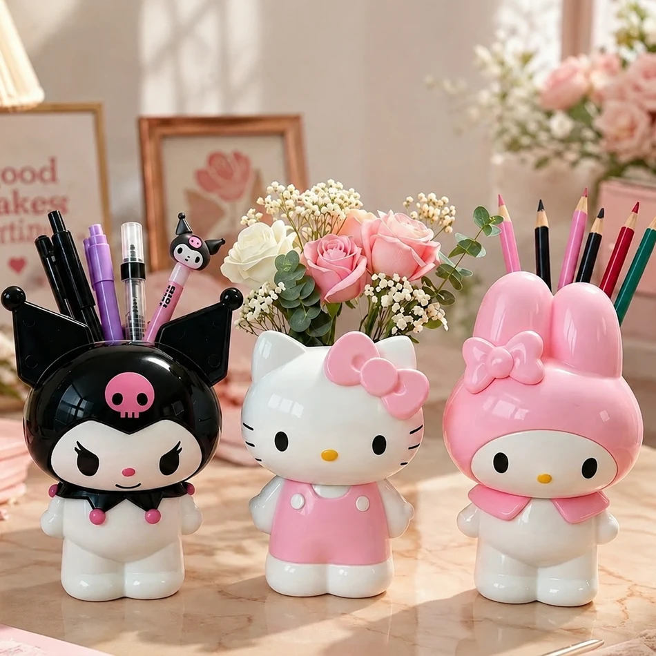 2027 Kawaii Cartoon Desk Organizer Pen Holder Makeup Brush Storage Cute Desktop Decor Gift for Girls Room