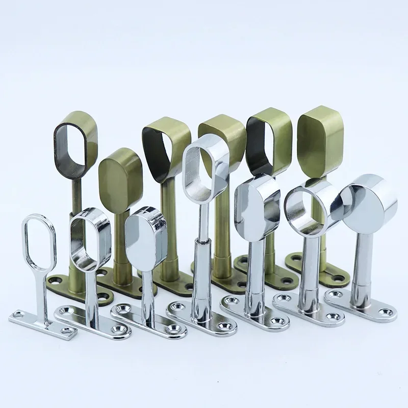4-8pcs Zinc-alloy round head wardrobe cabinet clothes through seat steel pipe fittings hanging rod curtain tube seat solid towel