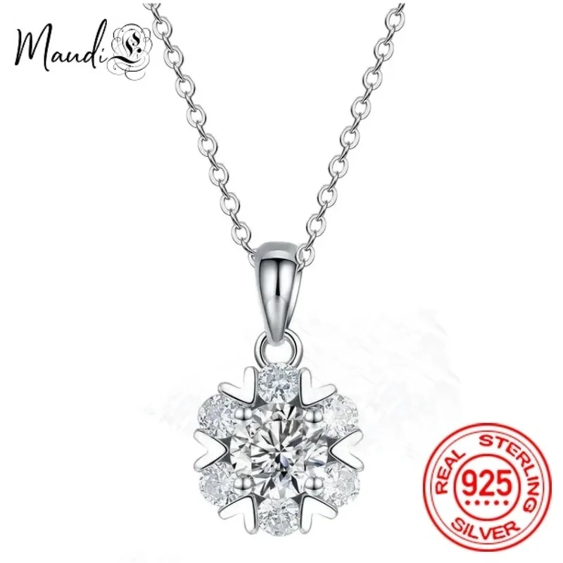 

Real Sterling Silver Moissanite Necklace Necklaces Platinum Plating 1 Carat Round Diamond Flower Necklace For Women Gift Jewelry