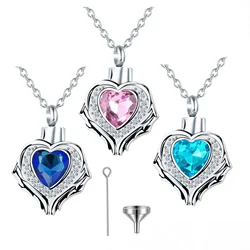 Heart Urn Necklace for Ashes Cremation Jewelry with Angel Wing Ashes Necklace for Women Memorial Pendant Necklace Keepsake