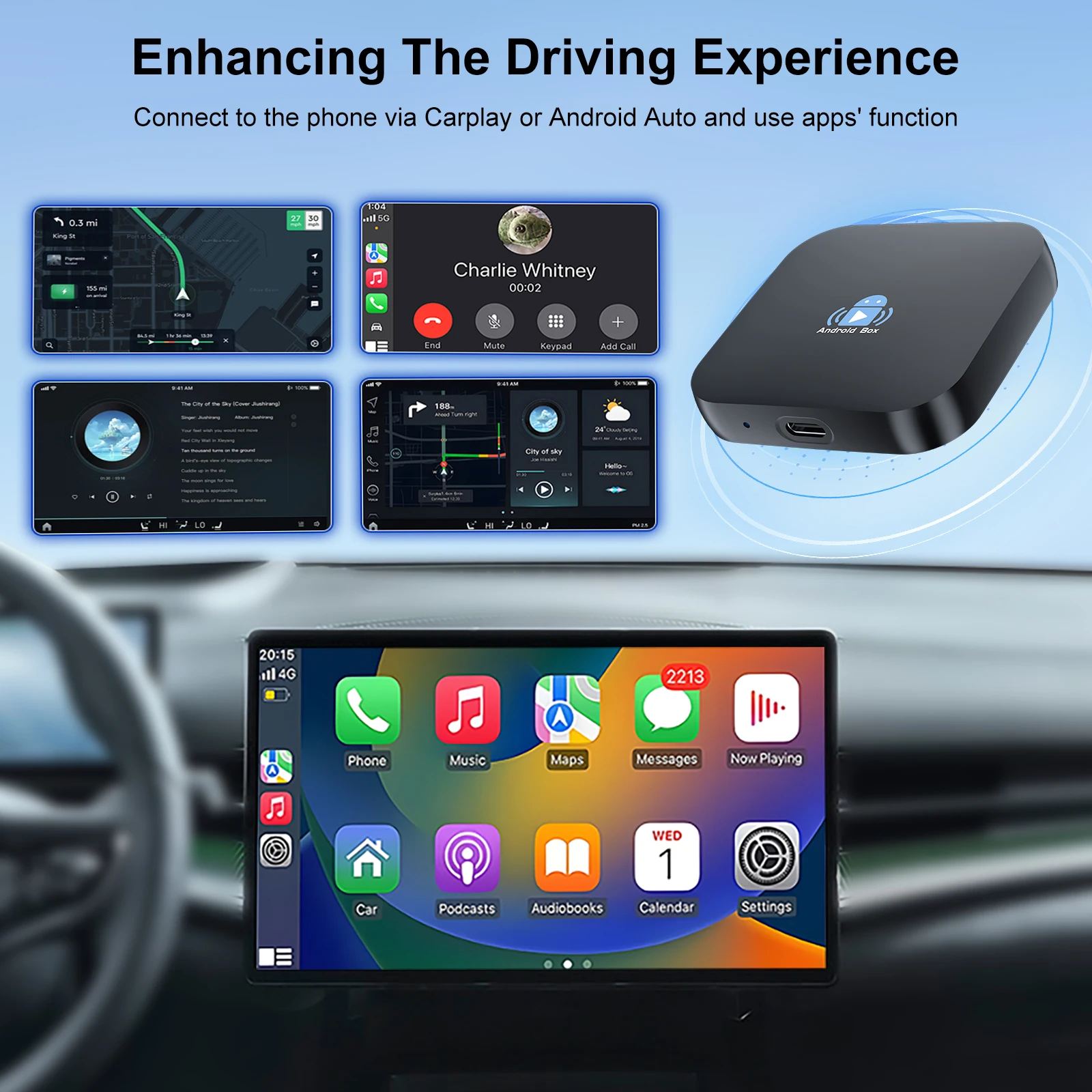صندوق Carplay Android Auto AI اللاسلكي، التوصيل والتشغيل يناسب السيارات من 2016، Android 12 RK3328 4+64GB، يدعم أي تطبيقات - K713