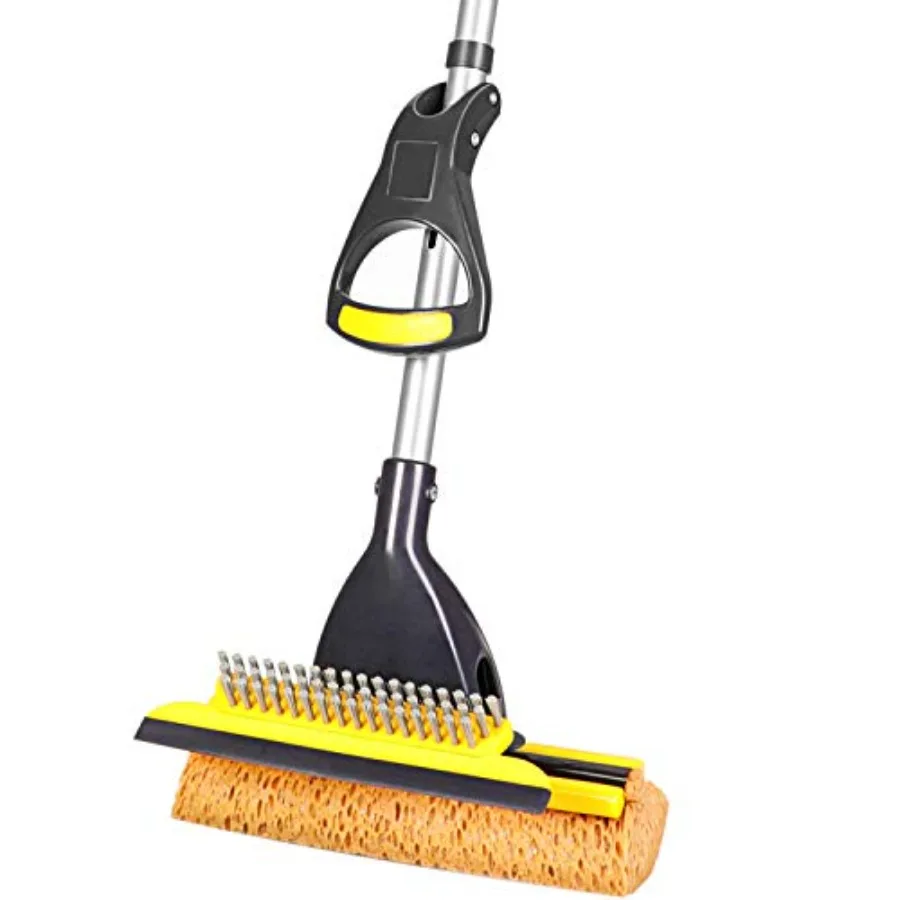 

Sponge Mop Home Commercial Use Tile Floor Bathroom Garage Cleaning with Squeegee and Extendable Telescopic Long Handle 42-52 In