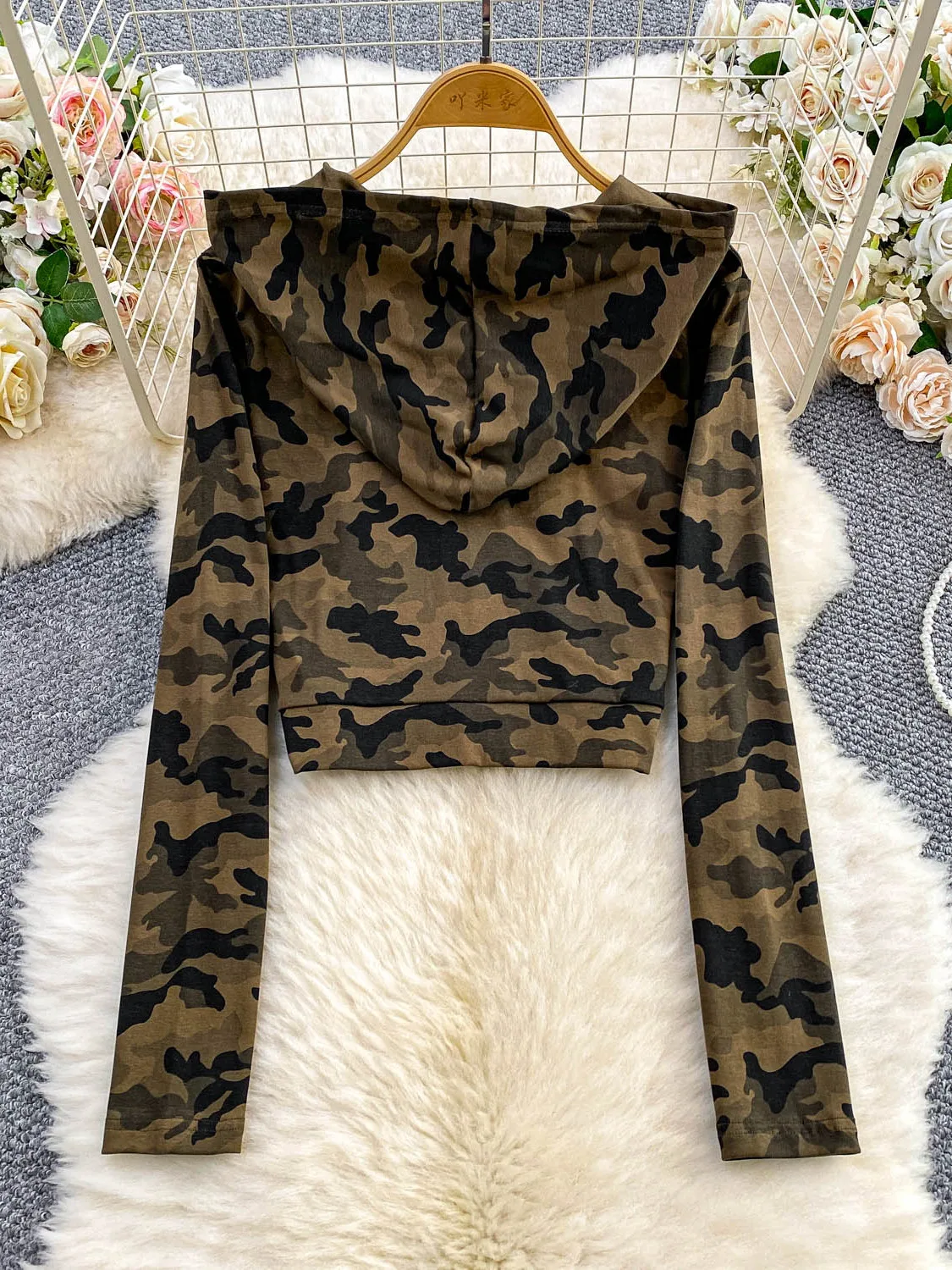 

Retro American Camouflage Hooded Long Sve Women's Outerwear Sunscreen Slimming ort Sle Faionable Autumn Top