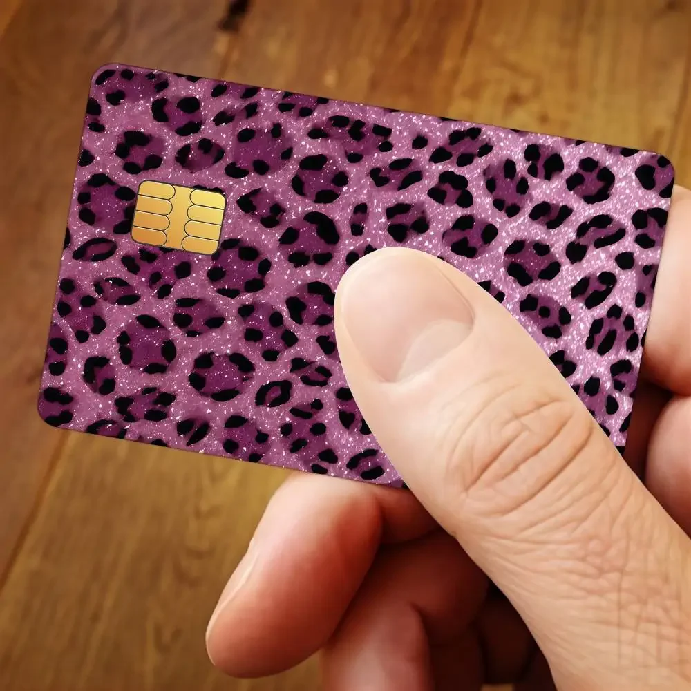 Leopard Print Glitter Credit Card Public Transportation Cards Sticker Waterproof Card Face Decoration 4PCS