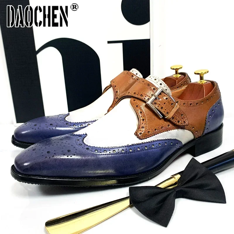 Luxury Brand Men\'s Genuine Leather Shoes Buckle Strap Loafers Casual Mens Dress Shoes Black Office Wedding Shoes For Men