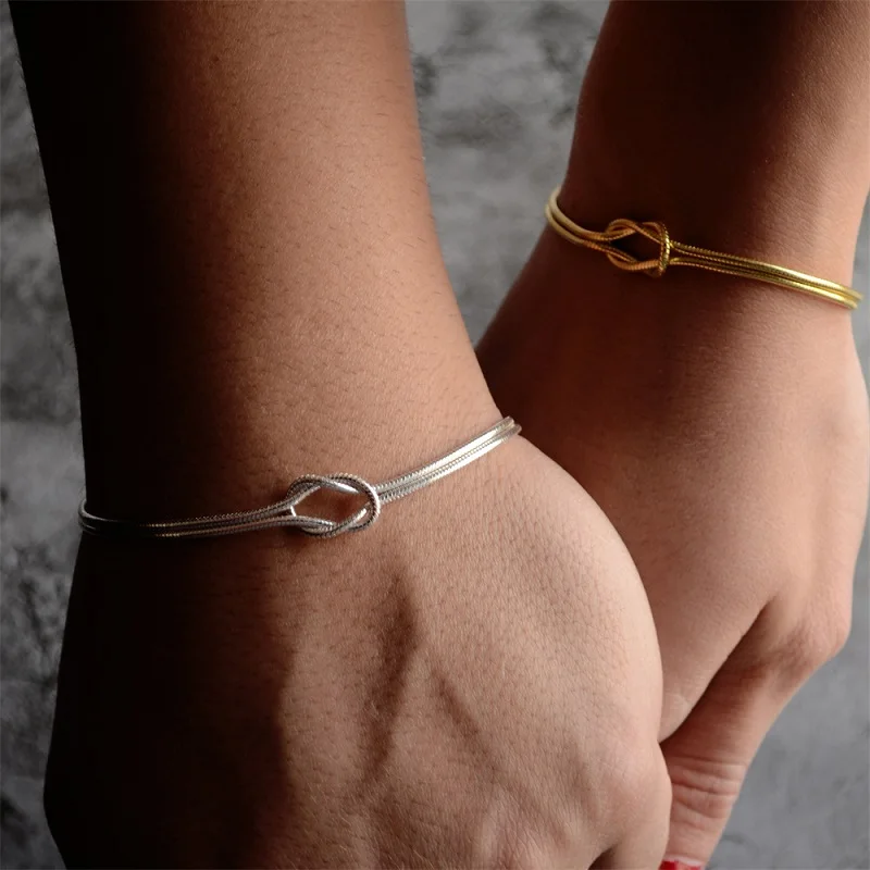 Stainless Steel Knot Snake Chain Bracelets for Women Couple Fashion Gold Color Handmade Adjustable Charm Bracelet Jewelry Gift