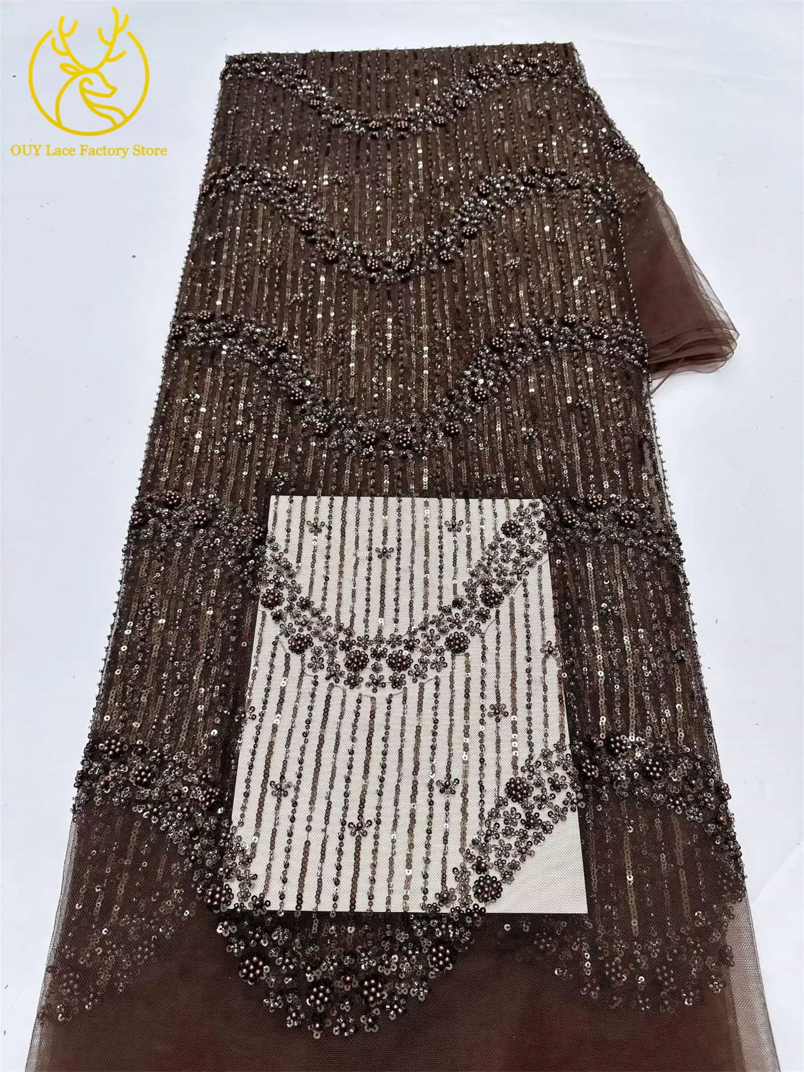5 Yards Afrikanischer Bräutigam-Perlen-Tüll-Spitzenstoff Rosa Eleganter Nigerianischer Pailletten-Perlen-Netzstoff zum Nähen von Hochzeits- und Partykleidern – Detail 27