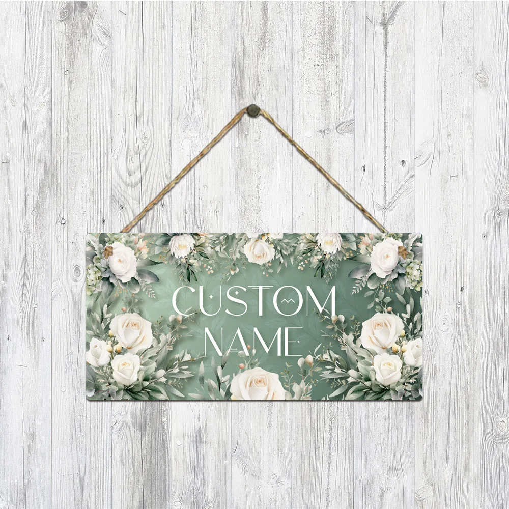 1PC Gorgeous Minimalist Greenish-white Flowers Fresh Beautiful Custom Name Wall Art Decor Door Signs for Room Wall Art Decor
