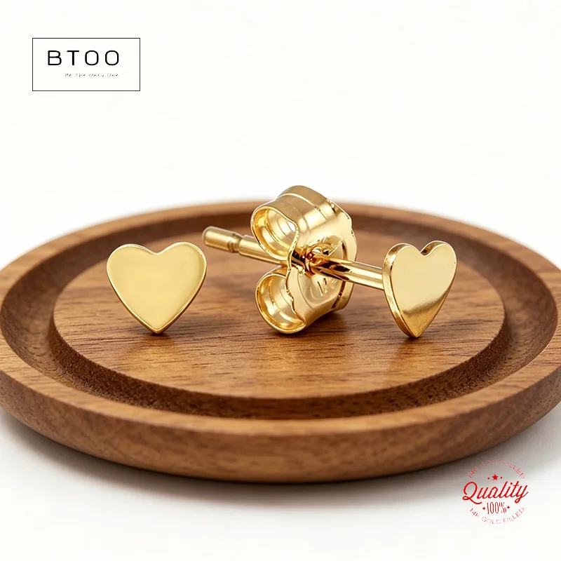 14K Gold Filled 3.5MM Heart Earrings Gold Jewelry Gold Filled Stud Earrings Brincos Pendientes Oorbellen Boho Women Earrings