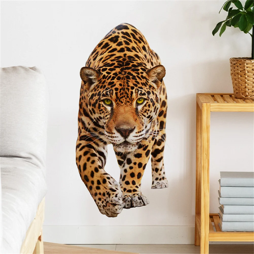 Animal Wall Stickers Removable Wall Decals Peel Lifelike Cool Leopard Wall Art Decorations Home Decor For Bedroom Living Room