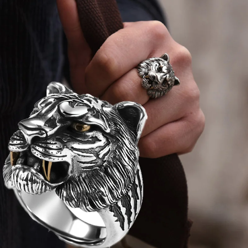 2022 Punk Silver Color Tiger Head Rings for men King of The Forest Domineering Gothic Accessories  Retro Biker Jewelry Gifts