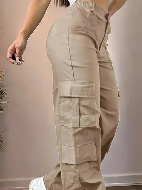 

Fashionable Women's Trousers Autumn Winter Loose Casual Solid Color Daily Street Style Overalls High Waist Pocket Woman Clothes