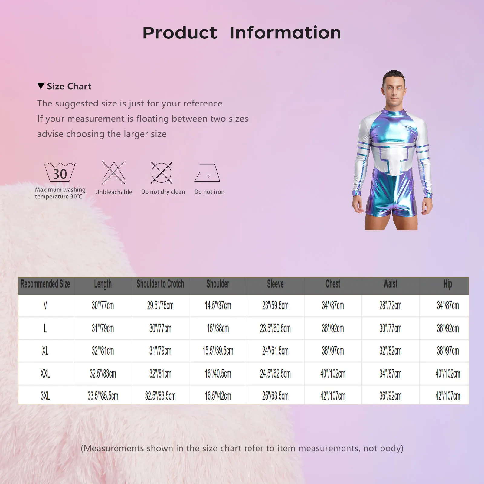 Mens Halloween Carnival Alien Astronaut Cosplay Costume Contrast Color Metallic Shiny Long Sleeve Back Zip Jumpsuit Bodysuit