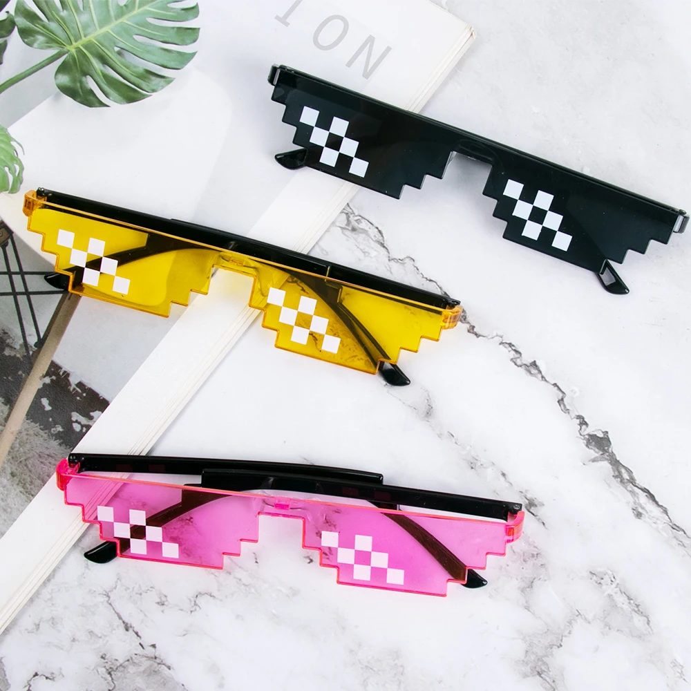 8/4pcs Funny Black Mosaic Sunglasses Trick Toy Retro Gamer Robot glasses Birthday Party Photo Props Decorations Cosplay Favors