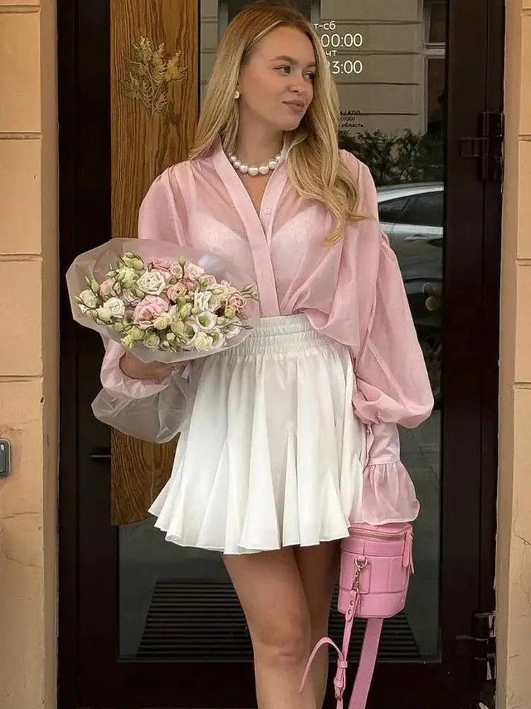 

Tossy повседневная свободная прозрачная женская осенняя лоскутная блузка с длинными рукавами и лацканами, уличная одежда, женские однотонные рубашки, топ