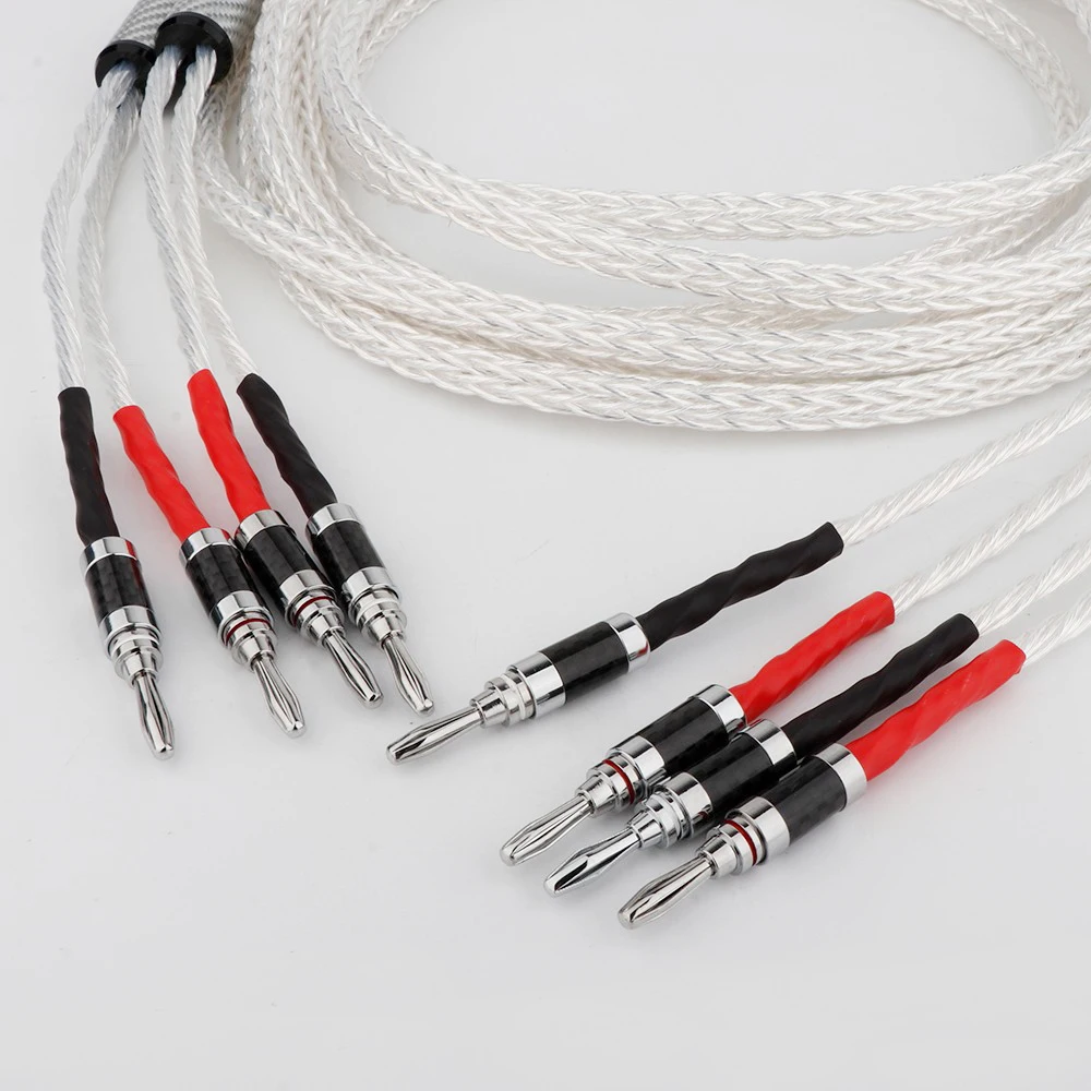 シルバーメッキスピーカーケーブル,hifiスピーカーケーブル,バナナプラグ,カーボンファイバー,ロジウムメッキ,8ag occ,ハイエンド