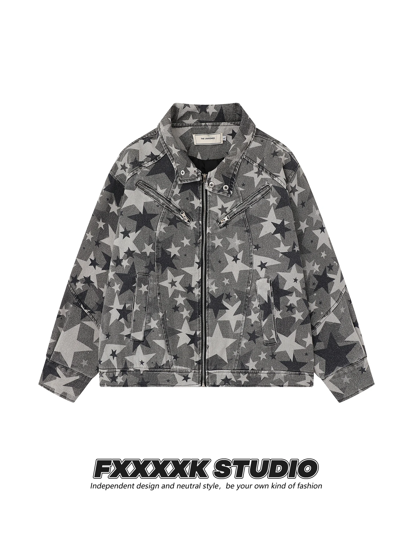 

FXK Original American Retro Star Camouflage Waed ort Denim Jaet Zipper Cardigan Functional Jaet Loose Fit Multi ke...
