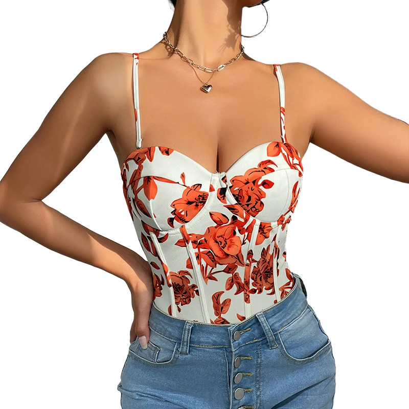 セクシーなフィボネ花柄プリントビキニトップ女性用ストラップワンピース水着バルポリエステル繊維若い女性のファイオン