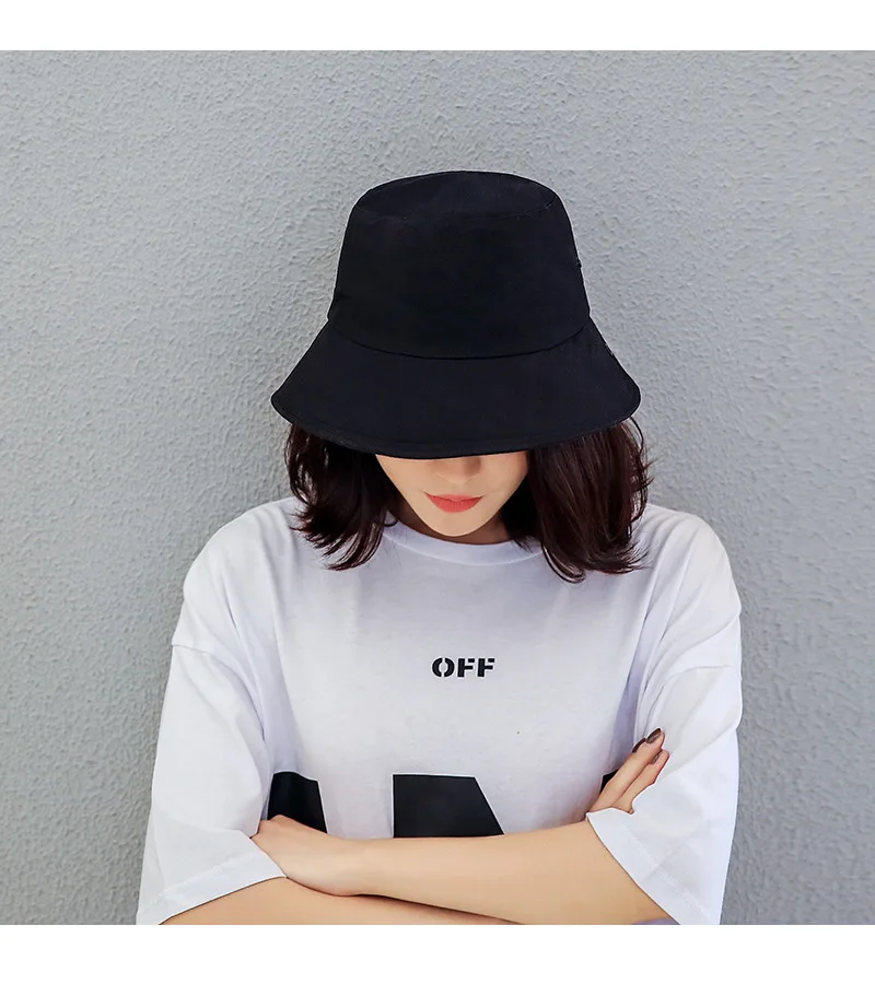 

Japanese & Korean Style Bucket Hat - Summer Thin UV Sun Hat for Women & Men, Oversized Head Black Versatile Face Basin Hat
