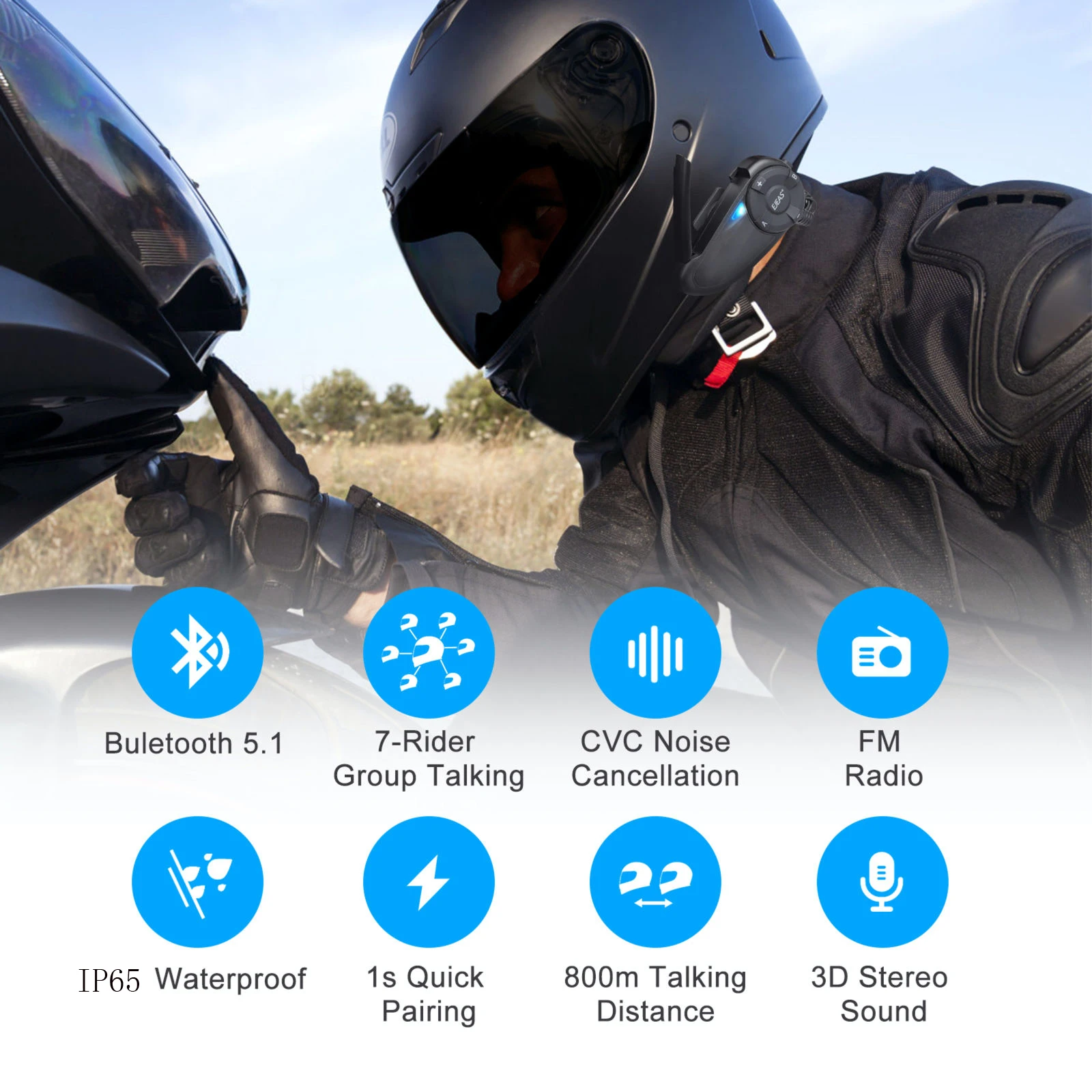 EJEAS 1/2Pcs Q7 Motorcycle Bluetooth Intercom Helmet Headset Walkie Talkie Moto Interphone for 7 Riders Group Talking